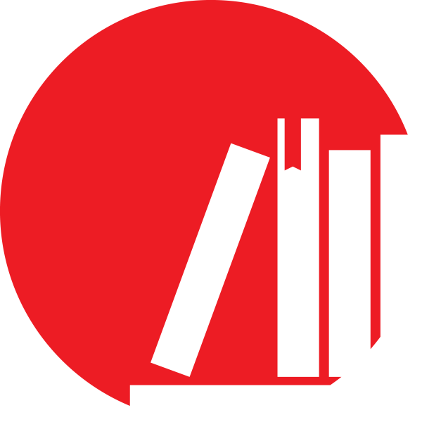 RPI Bookstore logo, white books on a red circular background